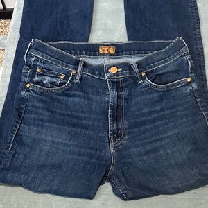 MOTHER The Insider Crop Step Fray High Rise Dark Blue Jeans Made in USA 29